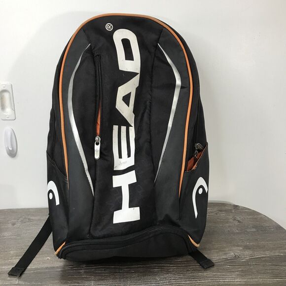Head Backpack Black/White/Orange Strips. Multiple Zipper Pouches & For Shoes Too